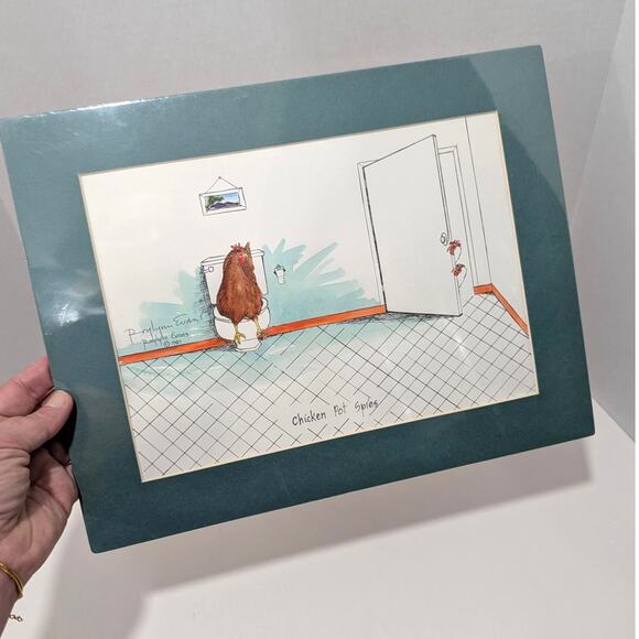 Vtg Roylynn Evans Chicken Pot Spies Signed Art Print 1987 Matted Sealed - Picture 5 of 6